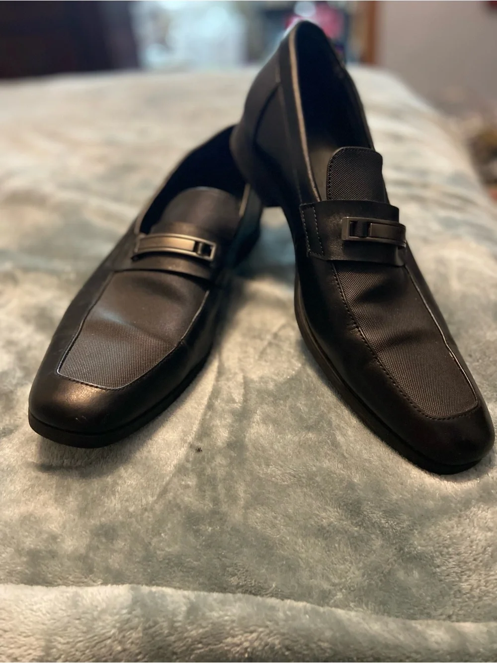 Calvin Klein Black Leather & Fabric Slip-On Loafers - Picture 1 of 6